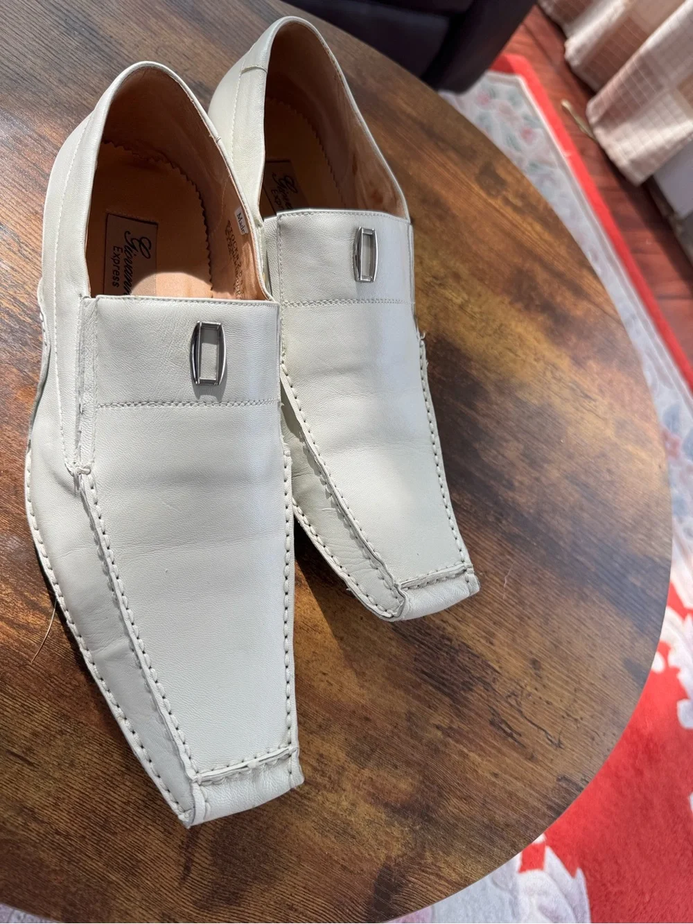 Men's White Leather Slip-On Loafers with Silver Accent
